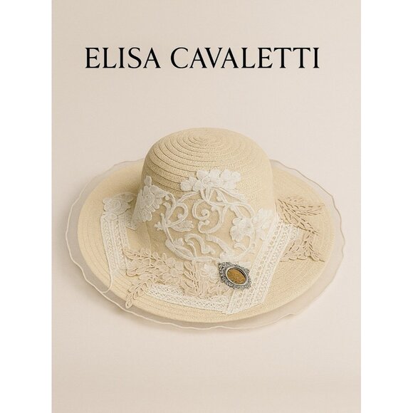 Elisa Cavaletti Italy Handcrafted Lace Embellished Straw Hat 100% Paglia Cottage - Picture 1 of 11